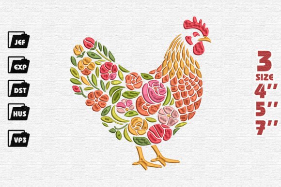 Review: Colorful Folk Art Floral Chicken Embroidery Design